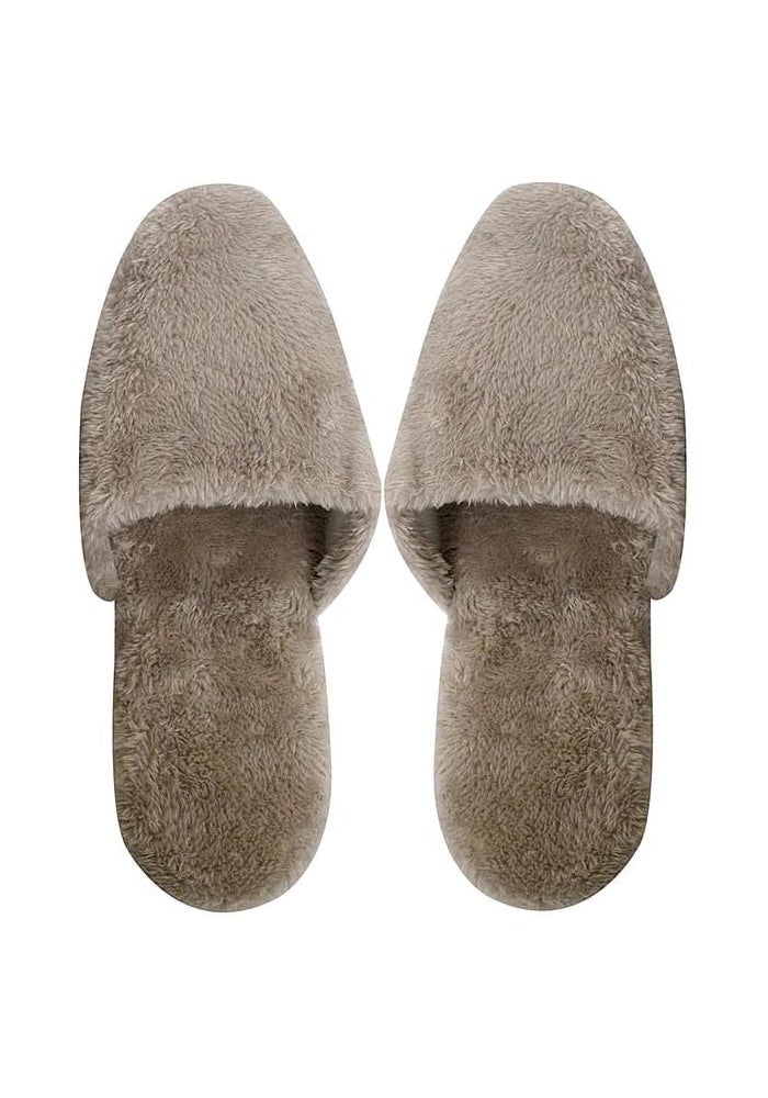 DAISO Unisex Backless Memory Foam Slippers - Fluffy Comfort - US 7-9, EU 40-43 - Brown - Image 1